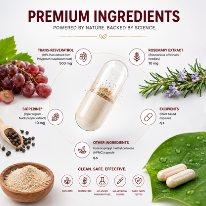 Eminence Pure Trans-Resveratrol 500mg | 98% Pure Extract | Cellular Health & Longevity Support | 30 Veg Capsules
