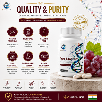 Eminence Pure Trans-Resveratrol 500mg | 98% Pure Extract | Cellular Health & Longevity Support | 30 Veg Capsules