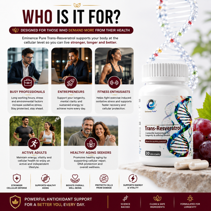 Eminence Pure Trans-Resveratrol 500mg | 98% Pure Extract | Cellular Health & Longevity Support | 30 Veg Capsules